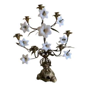 Rare! 9 Point Brass & Ceramic Candelabrum