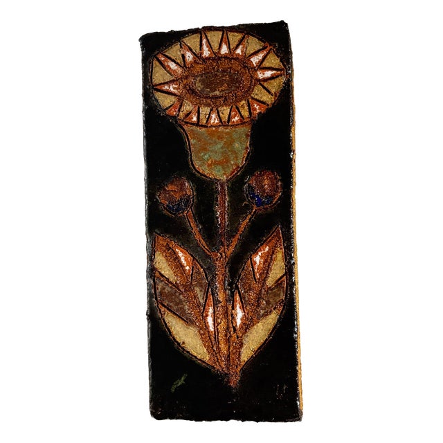 Stoneware Plaque with Floral Decoration by Argonauts for Vallauris, France, 1950 For Sale