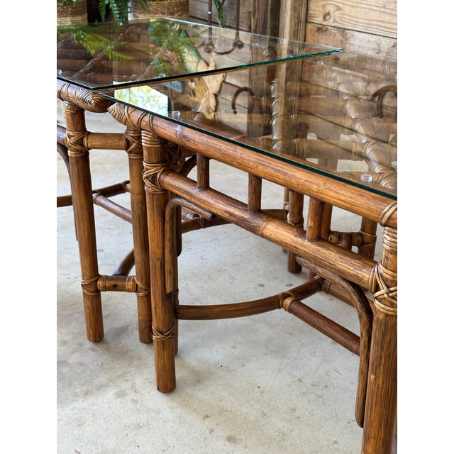 Vintage Coastal Organic Modern Rattan Grid Side Tables-Pair | Chairish