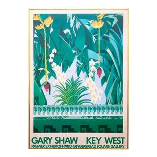 Vintage 1980 " Gary Shaw Key West " Tropical Botanical Lithograph Print Framed Exhibition Poster For Sale
