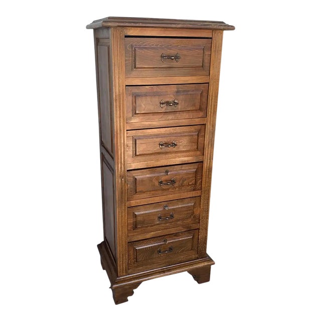 20th Century Spanish Carved Pine Tuscan Six Drawers Chiffonier For Sale