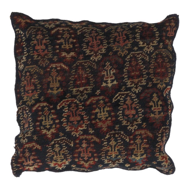 Persian Leon Banilivi Pillow with Antique Rug Fragment -1'4' X 1'4" For Sale