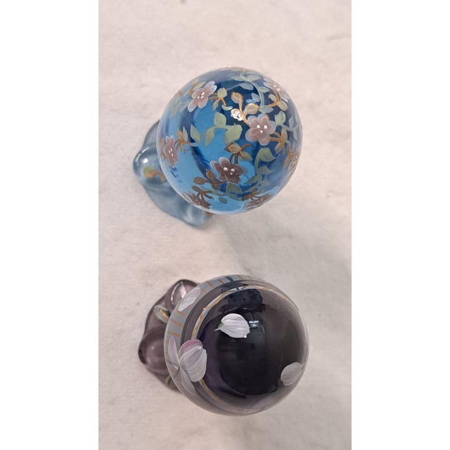 Late 20th Century Pair of Vintage Fenton Hand‑Painted Pedestal Eggs – Signed & Numbered Limited Editions For Sale - Image 5 of 12