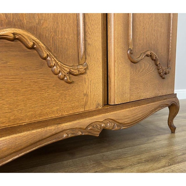 Vintage French Louis XVI Style Carved 4-Door Armoire For Sale - Image 9 of 13
