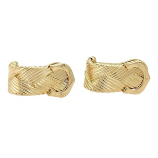Cartier Neptune Double C Basket Weave 18k Yellow Gold Earrings With Paper - 2 Pieces For Sale