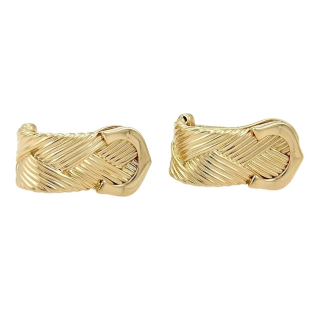 Cartier Neptune Double C Basket Weave 18k Yellow Gold Earrings With Paper - 2 Pieces For Sale