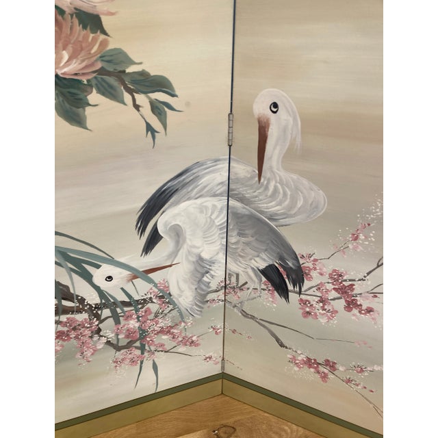Wood Mid 20th Century Japanese Style Screen Hand Painted by Lucien Leinfelder For Sale - Image 7 of 11