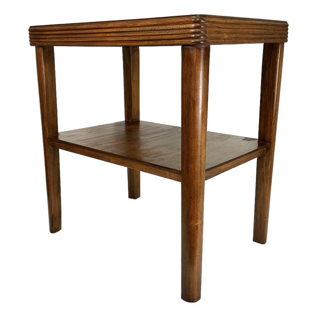 1930 Vintage Boho Chic Art Deco Wood Side Table, 2 Tier. For Sale