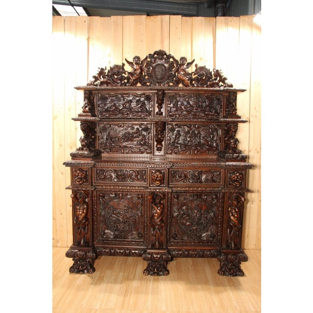 Renaissance-Style Walnut Castle Sideboard, 19th Century For Sale - Image 4 of 16