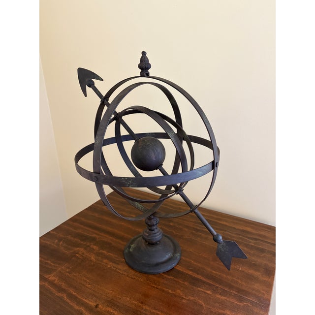 French Country Vintage French Country Iron Garden Armillary Sundial- Outdoor Estate Decor For Sale - Image 3 of 10
