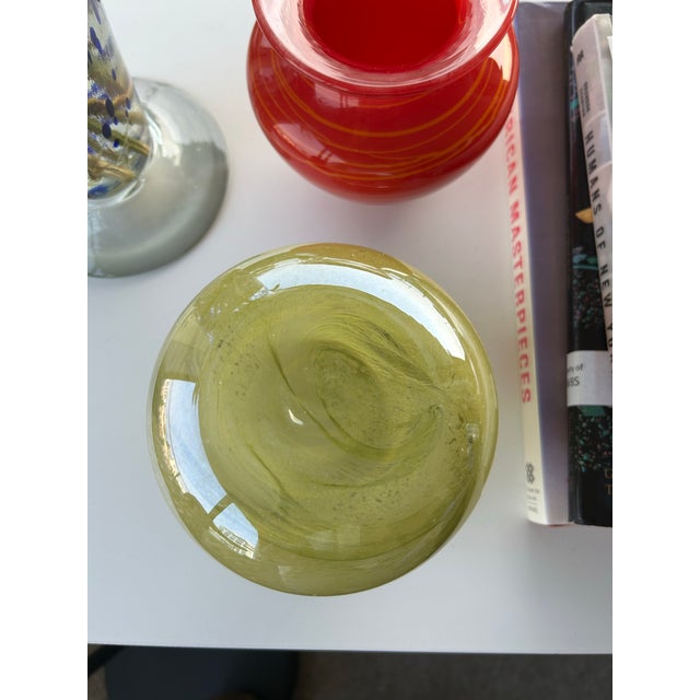 Vintage Handblown Chartreuse Art Glass Vase For Sale - Image 4 of 6