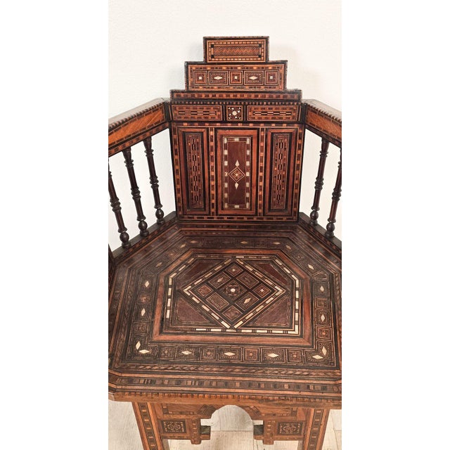 Wood Pair of Syrian Shell Inlaid Hall Chairs, Circa 1960 For Sale - Image 7 of 14