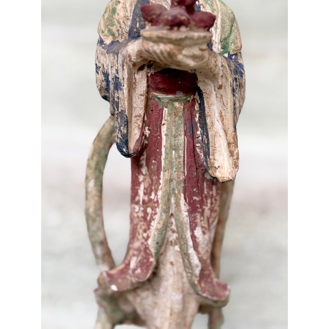 Chinese Antique Chinese 16.5” Tall Kuan Yin Wood Statue For Sale - Image 3 of 11