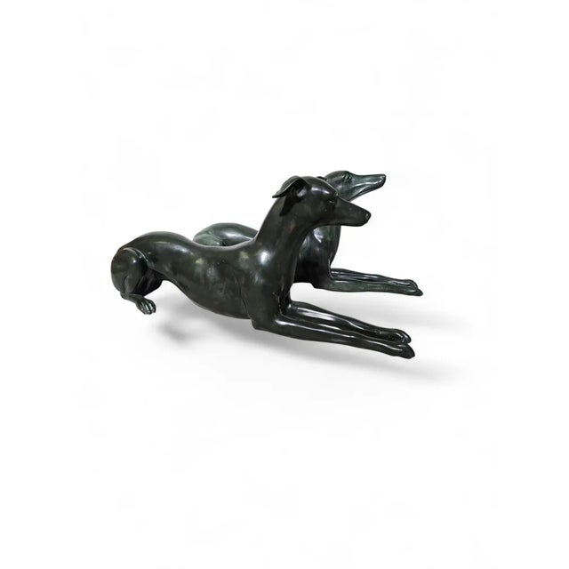 Italian Greyhound Statues in Green Patinated Bronze, 1950s, Set of 2 For Sale - Image 3 of 12