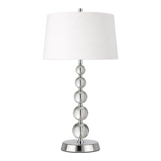 Late 20th Century Modern Glam Stacked Crystal Orb Table Lamp With Polished Chrome Base – Hollywood Regency Transitional Style For Sale