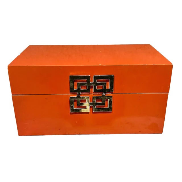 Vintage Orange Box Decorative Geometric Gold Accent For Sale