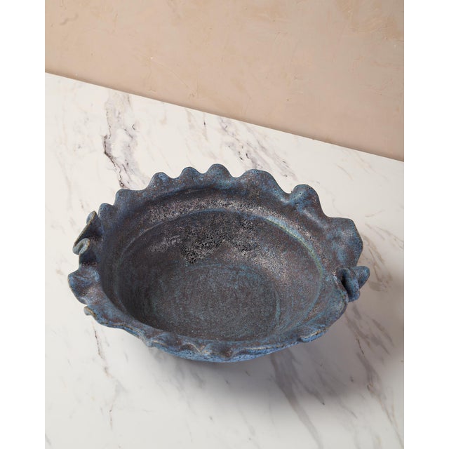 2020s Organic Modern Decorative Bowl by Ank Studios in Textured Blue Ceramic For Sale - Image 5 of 12