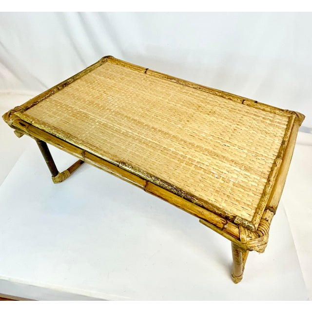 1970s Mid-Century Boho Chic Hollywood Regency Folding Bamboo Wicker Bed Tray For Sale - Image 6 of 10