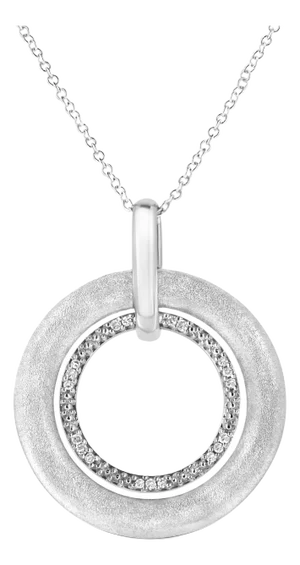 .925 Sterling Silver Prong-Set Diamond Accent Satin Finished Double Circle 18" Pendant Necklace (I-J Color, I1-I2 Clarity)