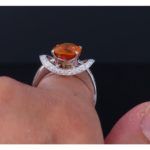 Late 20th Century 4.49ct Gia Vivid Orange Sapphire & 0.51ct Diamond Platinum Ring Size 6.5 8.1gr For Sale - Image 12 of 12