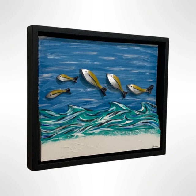 Contemporary "Yellow Fins Beach" Contemporary Coastal Style Wall Sculpture For Sale - Image 3 of 10