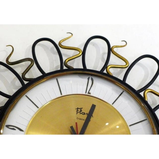 1970s Wall Clock with Black and Gold Wrought Iron Decor, 1960s For Sale - Image 5 of 11