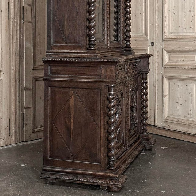 19th Century French Carved Oak Hunt Bookcase With Barley Twist Columns For Sale - Image 13 of 18