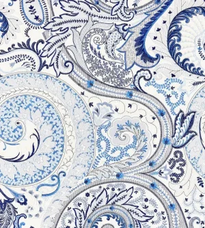 The House of Scalamandré Malabar Paisley Embroidery Fabric, Porcelain