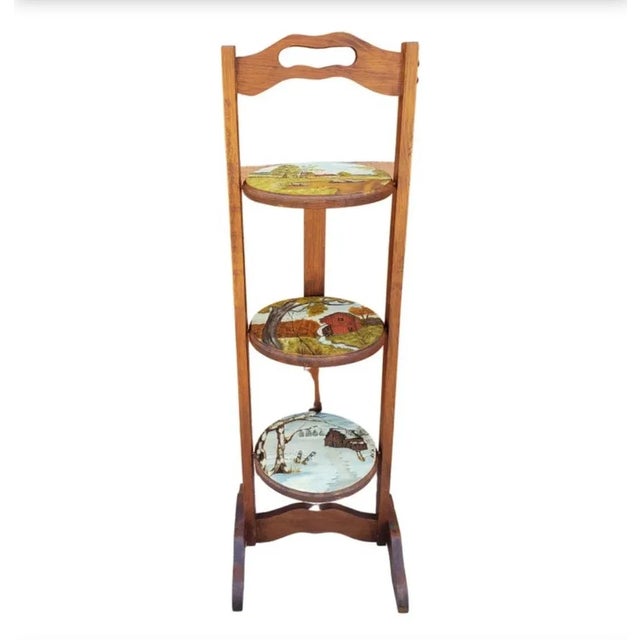 Folding Hand Painted Wood Muffin Stand For Sale - Image 9 of 9