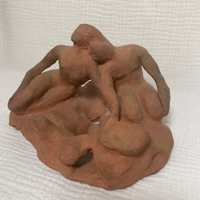 Vintage Mid-Century Raw Terracotta Figural Maquette – Hand-Modeled Organic Modern Couple Sculpture For Sale - Image 6 of 12