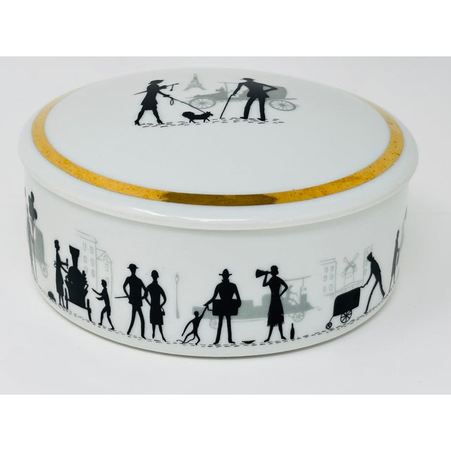 1980s Vintage Limoges Porcelain Lidded Box Black White Parisian Silhouette 1980s For Sale - Image 5 of 18
