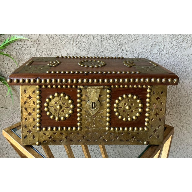 Excellent Pre-Owned Condition. Fabulously eye-catching Spanish Colonial-style walnut wood rustic decorative keepsake or...