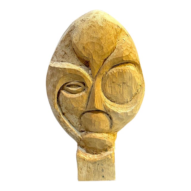 Carved Abstract Tribal Head Chainsaw Art Sculpture For Sale