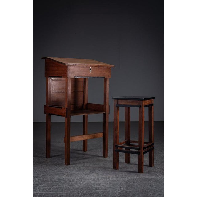 Architectural Lectern or Drawing Table with Stool period: 1920sorigin: The Netherlands dimensions (cm): Lectern: h120-55 x...