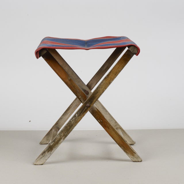 Mid-Century Modern Vintage Folding Beach Stool, 1930s For Sale - Image 3 of 9