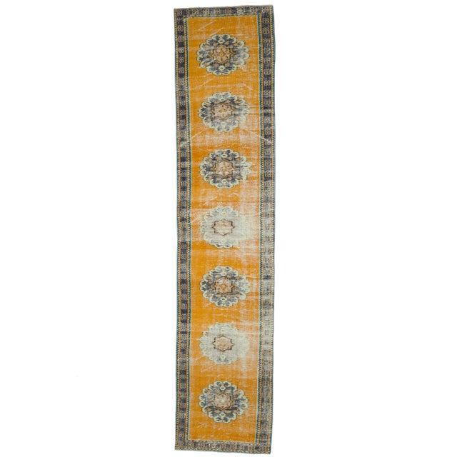 Vintage Turkish Oushak Handmade Wool Cotton Orange Runner Rug For Sale - Image 10 of 10