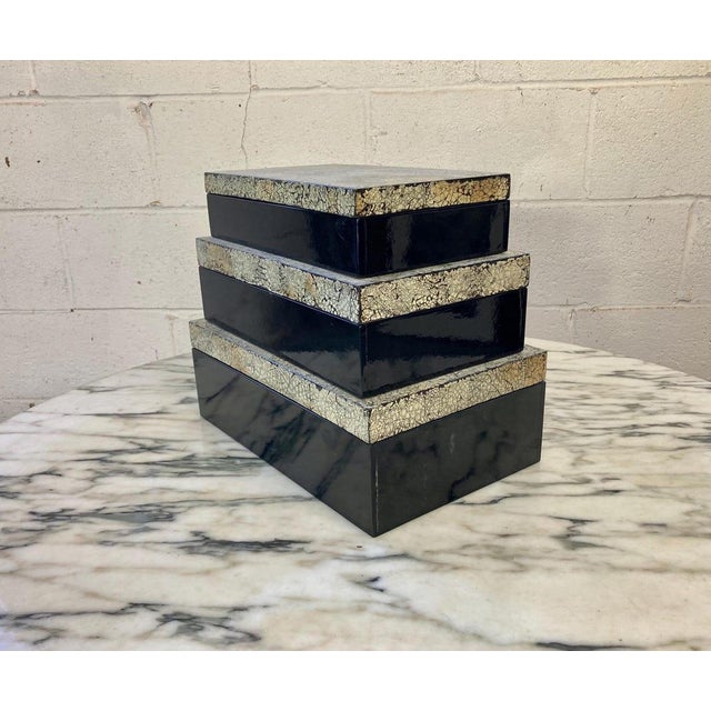 Set of 3 Crackle Finish Lacquer Nesting Boxes For Sale - Image 11 of 11