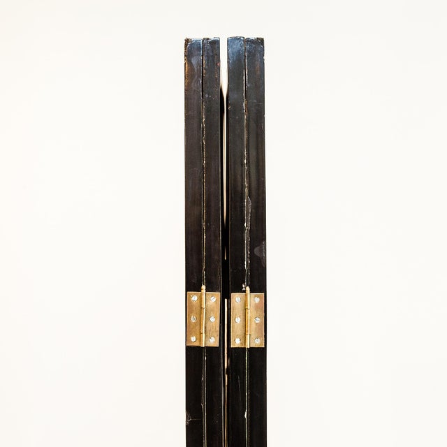 1960s Hollywood Regency Chinoiserie Black Lacquer & Gilt Four-Panel Room Divider For Sale - Image 13 of 15