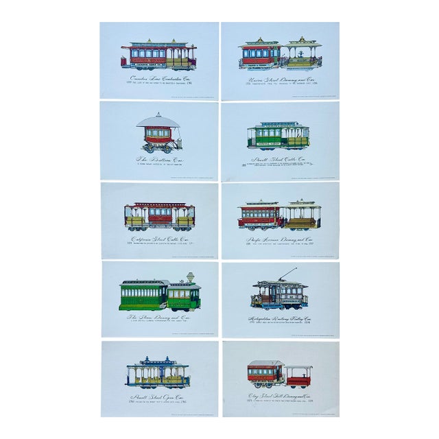 Set of 10 Vintage San Francisco Cable Car & Streetcar Lithograph Prints — Railway & Locomotive Historical Society For Sale