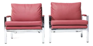 Attributed to Milo Baughman Chrome Frame Lounge Chairs in Dusty Rose Faux Suede/Leather