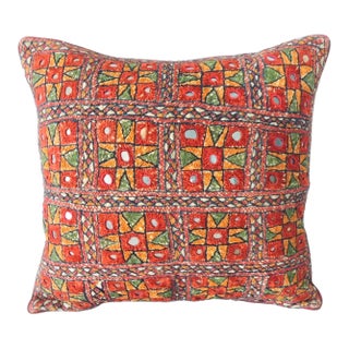 Vintage Indian Colorful Embroidery Decorative Pillow For Sale