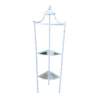 Palm Beach Regency White Gloss Iron Pagoda Corner Shelf Etagere Planter For Sale