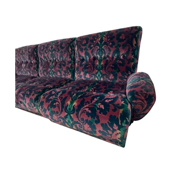Burgundy Set of Vintage Patterned Velvet Sofa and Two Coordinating Club Chairs For Sale - Image 8 of 14