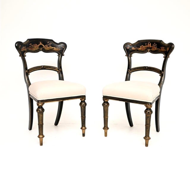 Antique Victorian Lacquered Chinoiserie Side Chairs, 1870, Set of 2 For Sale - Image 11 of 11