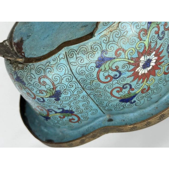 Asian 19th Century Qing Dynasy Lobed Cloisonne Enamel Planter Jardinaire, Blue Enamel on Copper, Footed For Sale - Image 3 of 10
