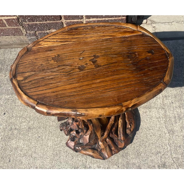 Late 20th Century Small Rustic Root Base Oval Side Table Cabin Cottage For Sale - Image 10 of 12