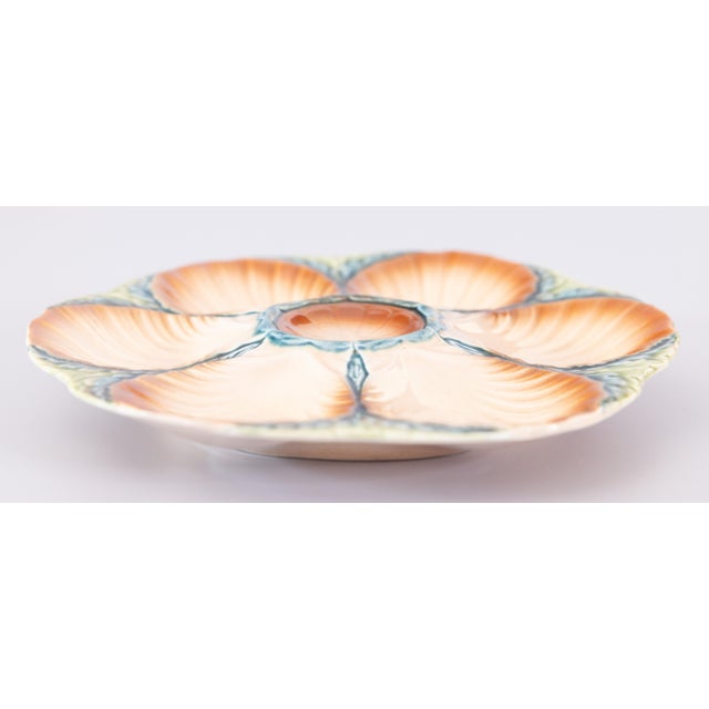 French Antique French Sarreguemines Majolica Oyster Plate, Circa 1870 For Sale - Image 3 of 7