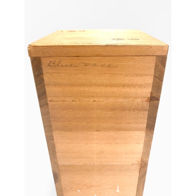 Signed Japanese Porcelain Periwinkle Blue Glaze Mallet Vase For Sale - Image 14 of 14