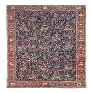 Early 20th Century Navy Oversize Square Persian Mahal Traditional Wool Oriental Rug For Sale