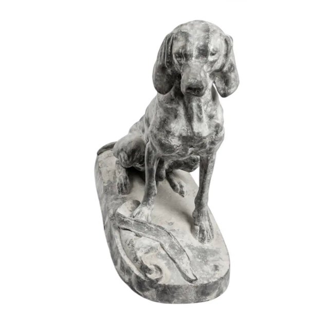 Vintage Weathered Cast Iron Seated Hound Dog Statue For Sale - Image 4 of 12